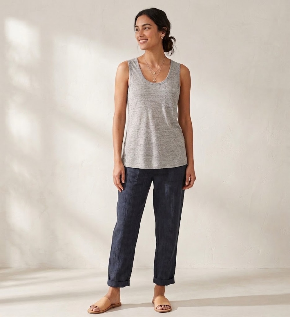 Burberry Brit Women’s Grey Speckled 100% Linen Tank Top Pullover Size S